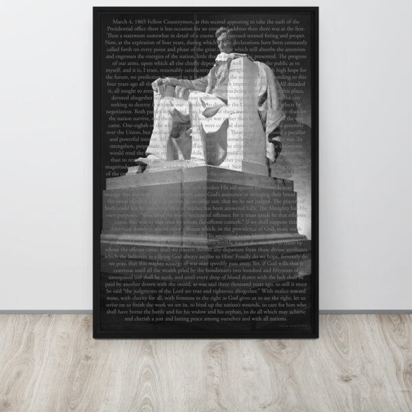 A copy of Lincoln's 2nd Inaugural Address On Black Canvas